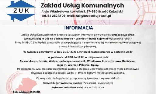Zdjęcie do Komunikat dla mieszkańc&oacute;w - przerwa w dostawie wody