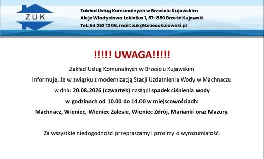 Zdjęcie do Komunikat dla mieszkańc&oacute;w - spadek ciśnienia wody