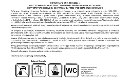 Zdjęcie do Komunikat o jakości wody