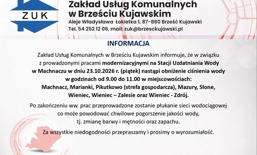 Zdjęcie do Komunikat dla mieszkańc&oacute;w - obniżenie ciśnienia wody